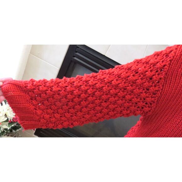 Chico's Women's Open Knit Cardigan 3/4 sleeves  Size 2 ( L/12) Deep Red EUC - Picture 4 of 11